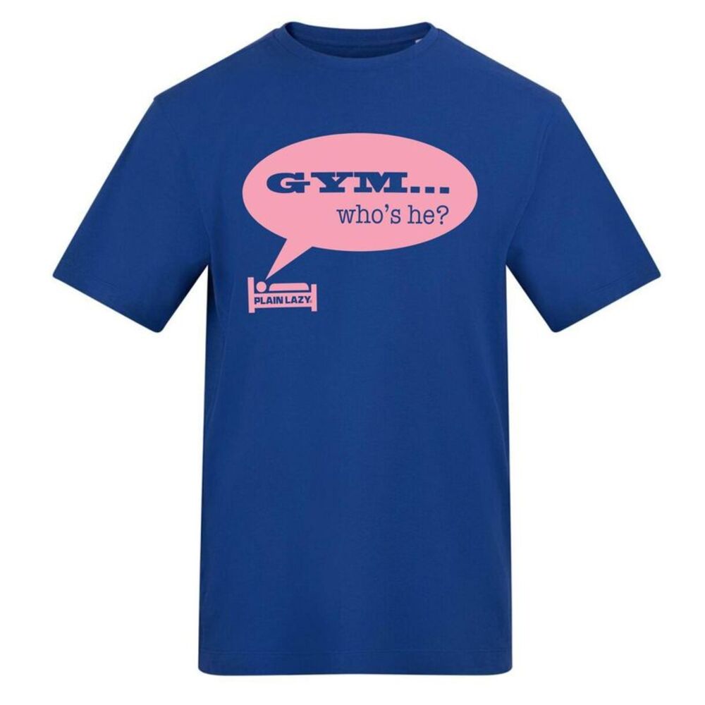 Plain Lazy Mens Gym Who's He? Printed T-Shirt / Blue